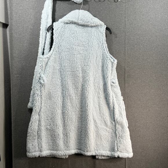 BumbleBella by Jill Martin Sherpa Shawl Collar Long Vest Baby Blue, X-Small - Picture 8 of 11